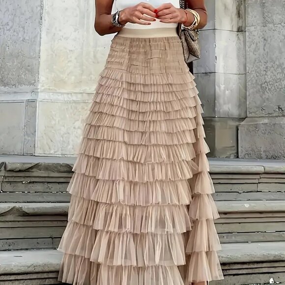 NEW! BOHO Tulle LAYERED MAXI SKIRT SZ L - Picture 4 of 5